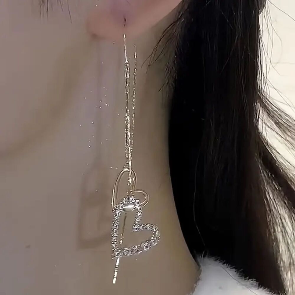 Wicked Silk Elegant, Chic, Classy Korean Silver Hearts Dangling Earrings